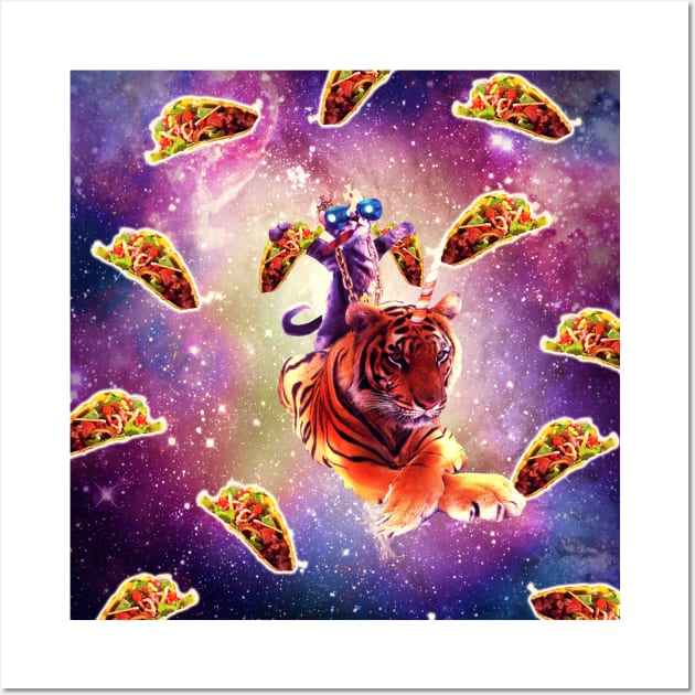 Thug Space Cat On Tiger Unicorn - Taco Wall Art by Random Galaxy